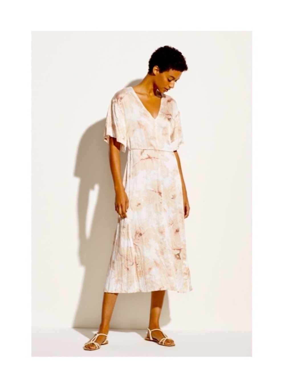 VINCE Painted Magnolia V-Neck Dress